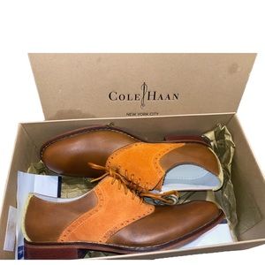 Cole Haan Air Colton saddle oxford lace up shoes, nike soles, brown ylw/orng 7.5